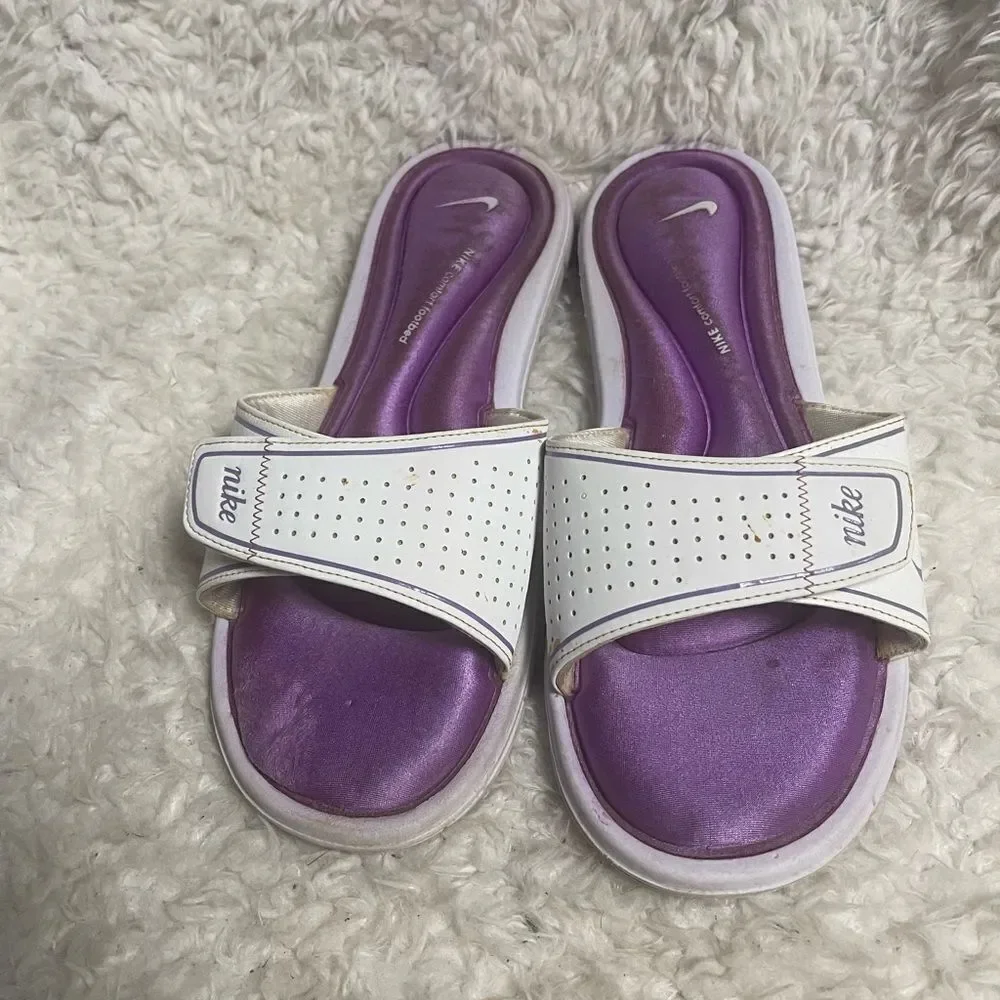 Nike Comfort Footbed Slides Sandals Flip Flops Women  white & Purple SZ11